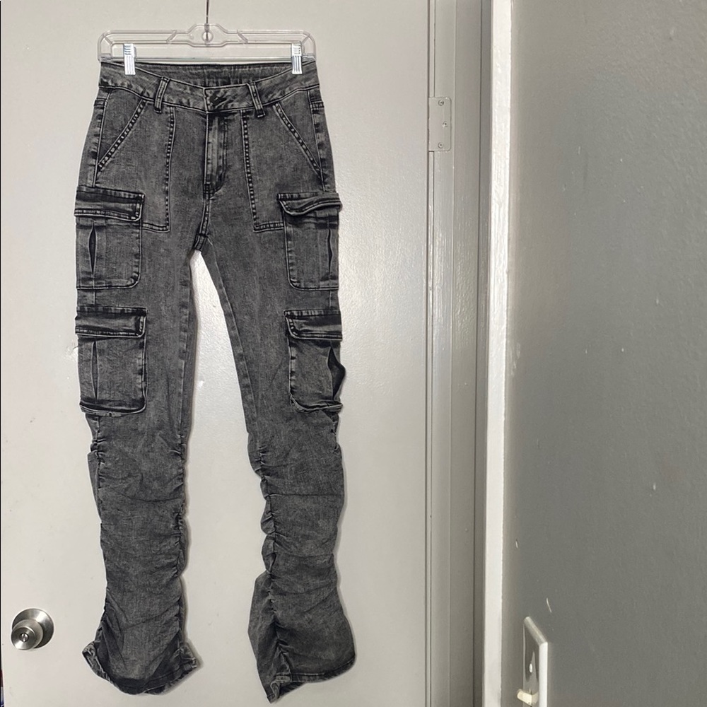 Woman's Black/Grey Cargo Jeans